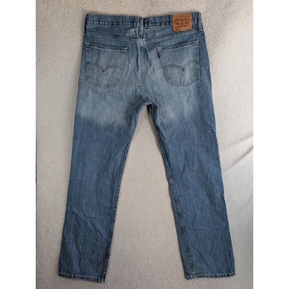 Levis 514 Jeans Mens 36x32 Blue Faded Whiskered Denim Straight Leg Cotton READ - Picture 3 of 16